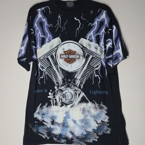 Harley Davidson Thunder & Lightning AOP T Shirt Size XL AOP Rare Reprint